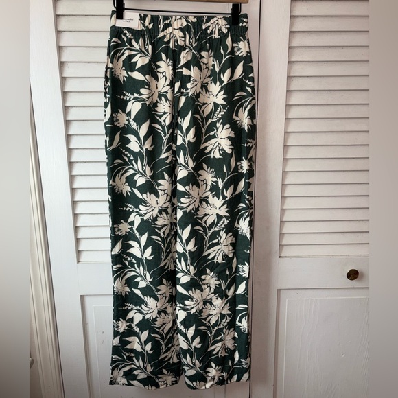 Abercrombie Linen Blend High Rise Wide Leg Pants Green White Floral Small NWT - Picture 3 of 6